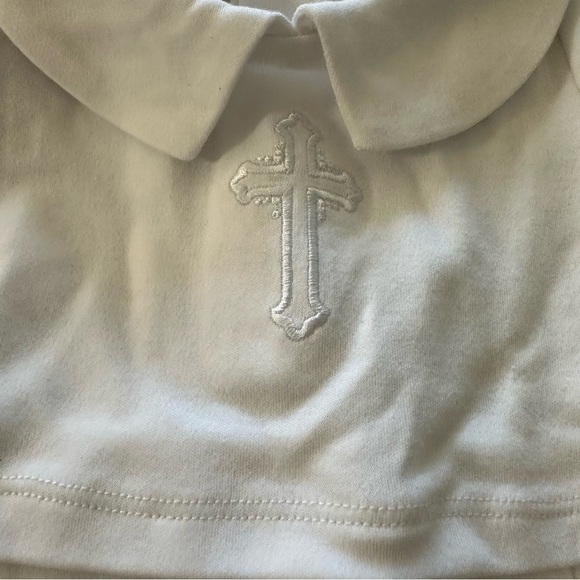 White Baptism One Piece with Ribbed Trim - Picture 3 of 4